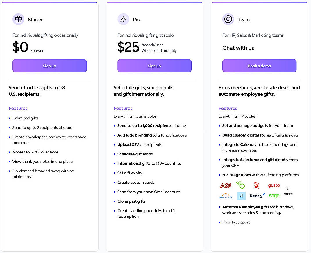 Pricing screenshot