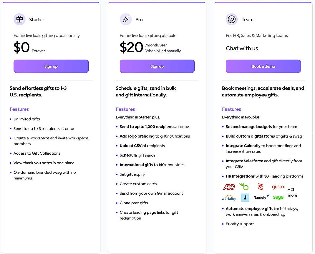 Pricing screenshot