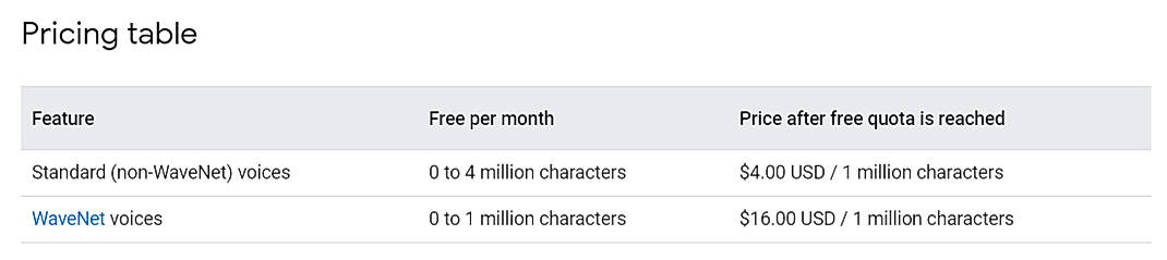 Pricing screenshot