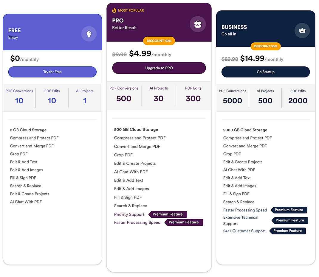 Pricing screenshot