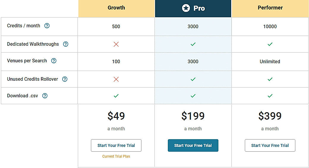 Pricing screenshot