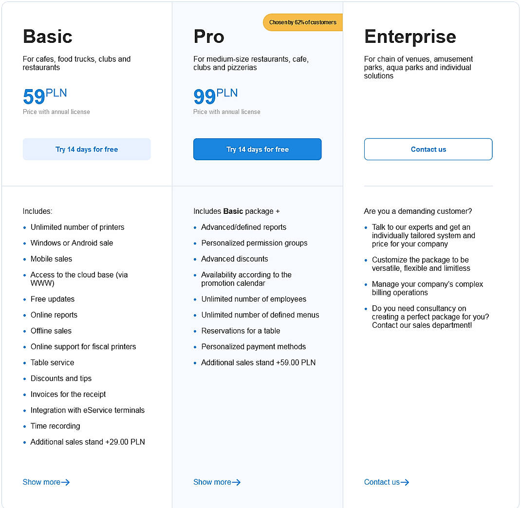 Pricing screenshot