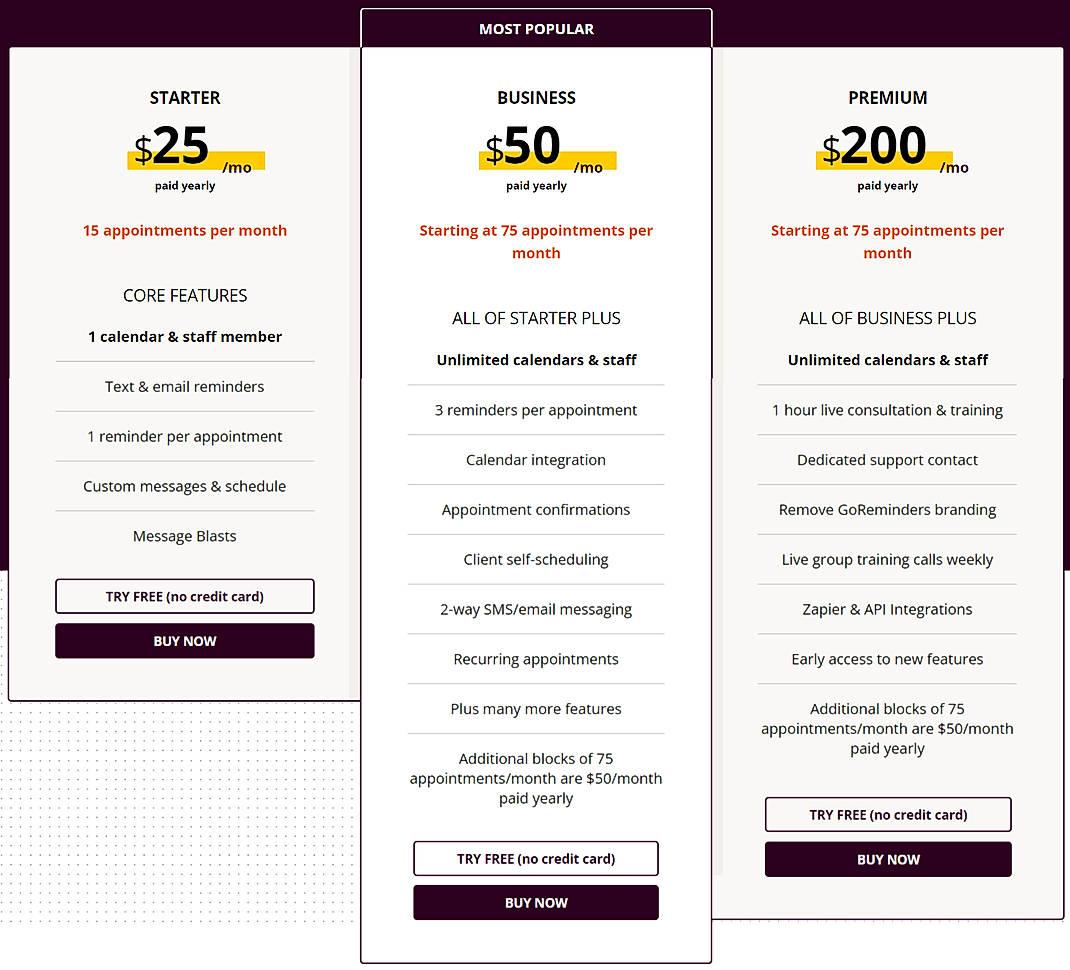 Pricing screenshot