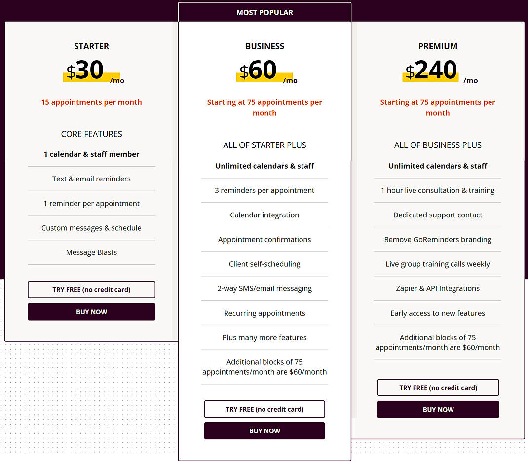 Pricing screenshot