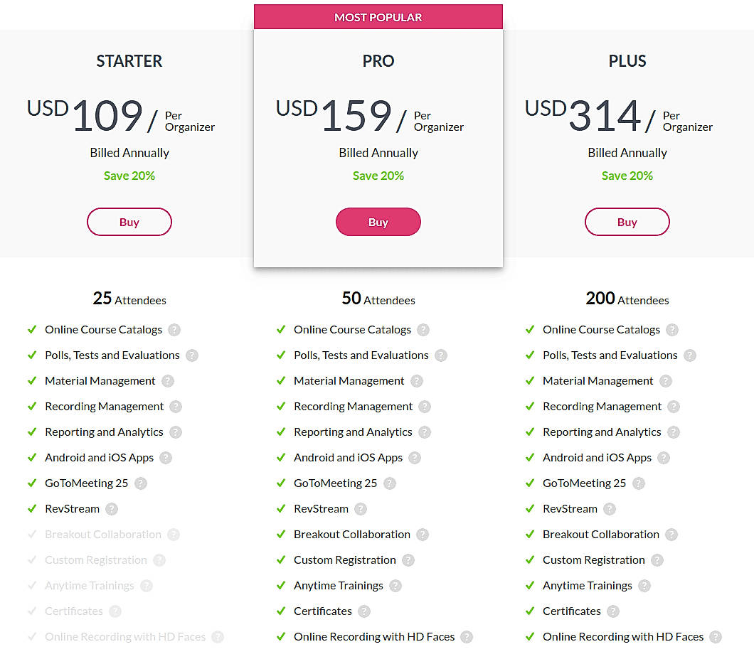 Pricing screenshot