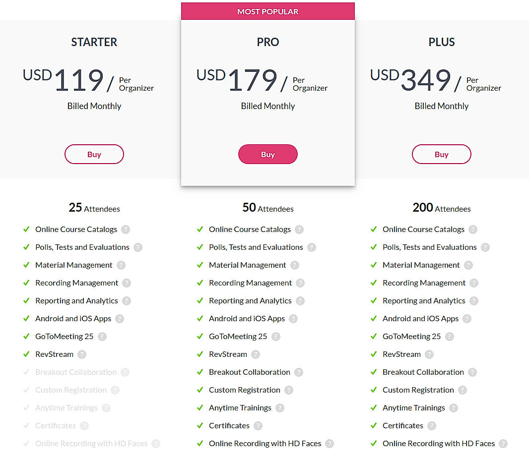 Pricing screenshot
