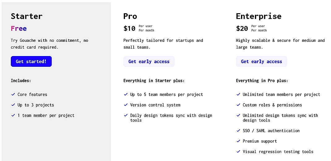 Pricing screenshot