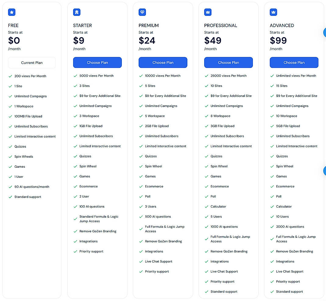 Pricing screenshot