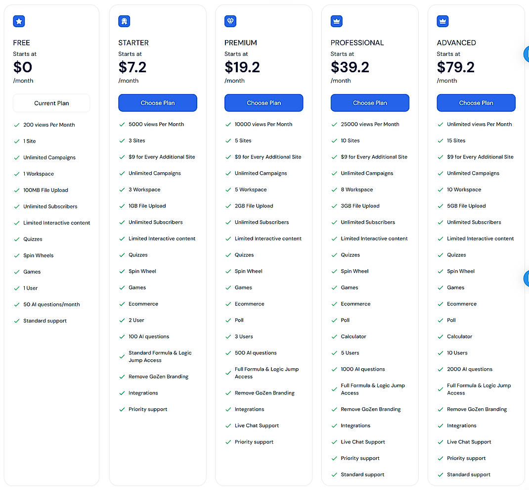 Pricing screenshot
