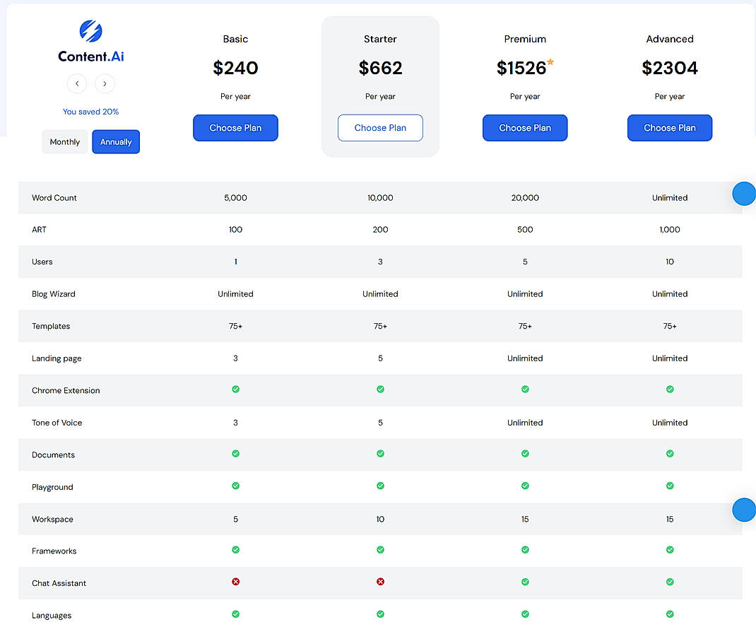 Pricing screenshot