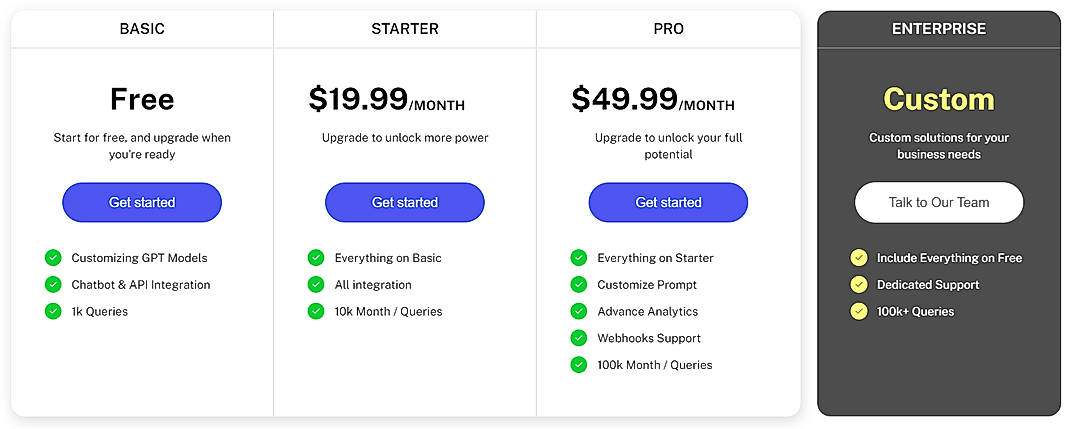 Pricing screenshot