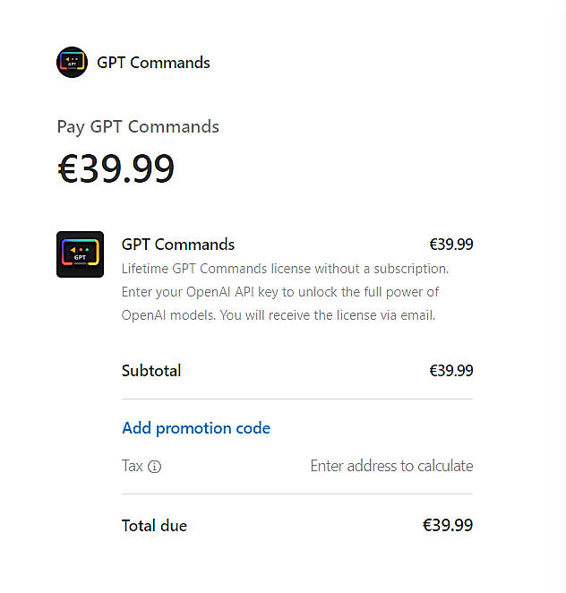 Pricing screenshot