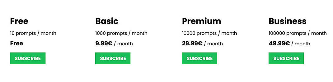 Pricing screenshot