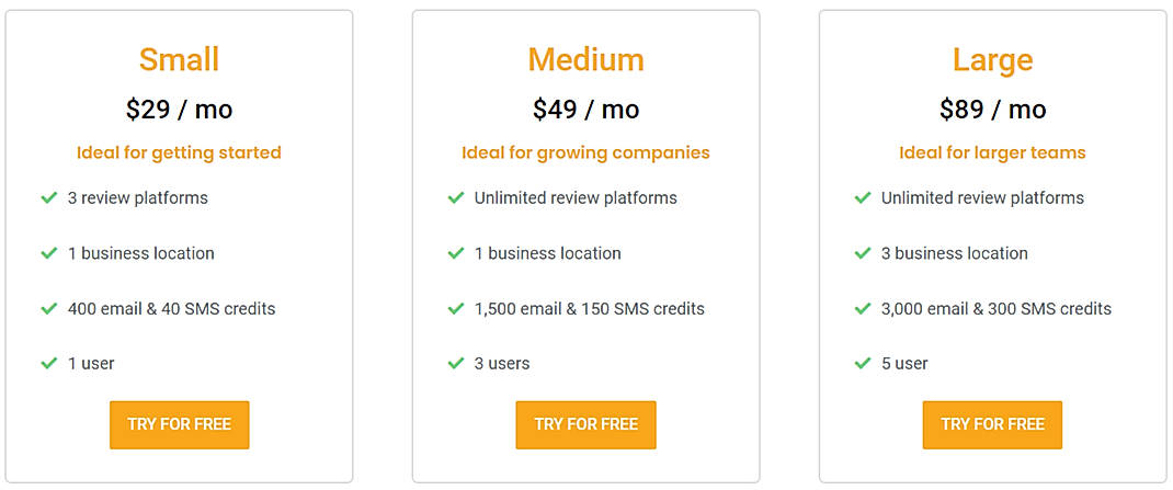 Pricing screenshot