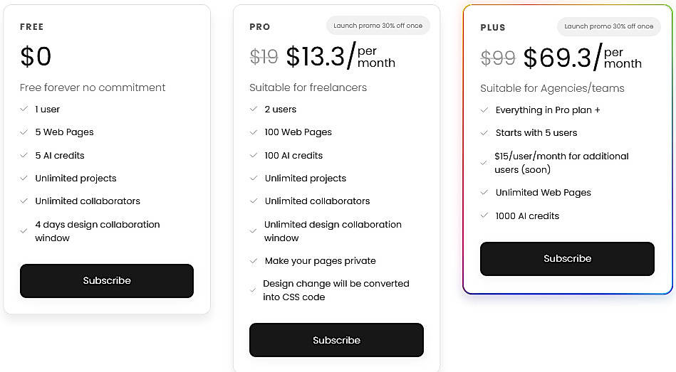 Pricing screenshot