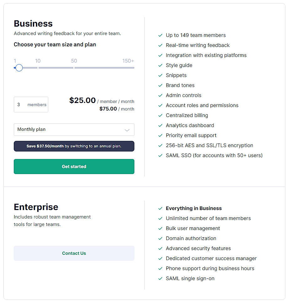 Pricing screenshot