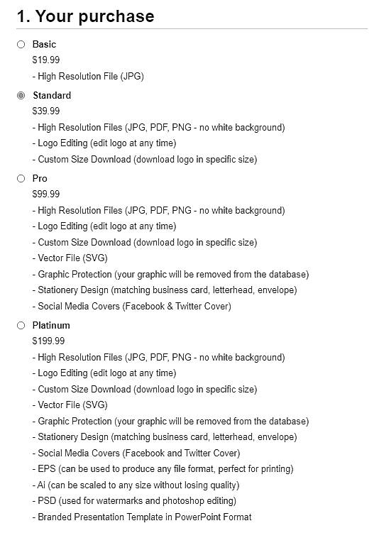 Pricing screenshot