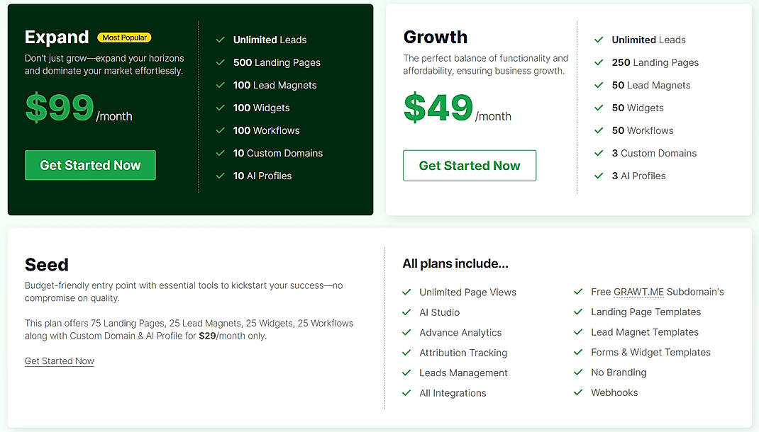 Pricing screenshot
