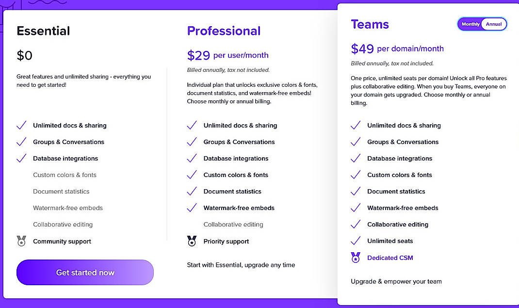 Pricing screenshot