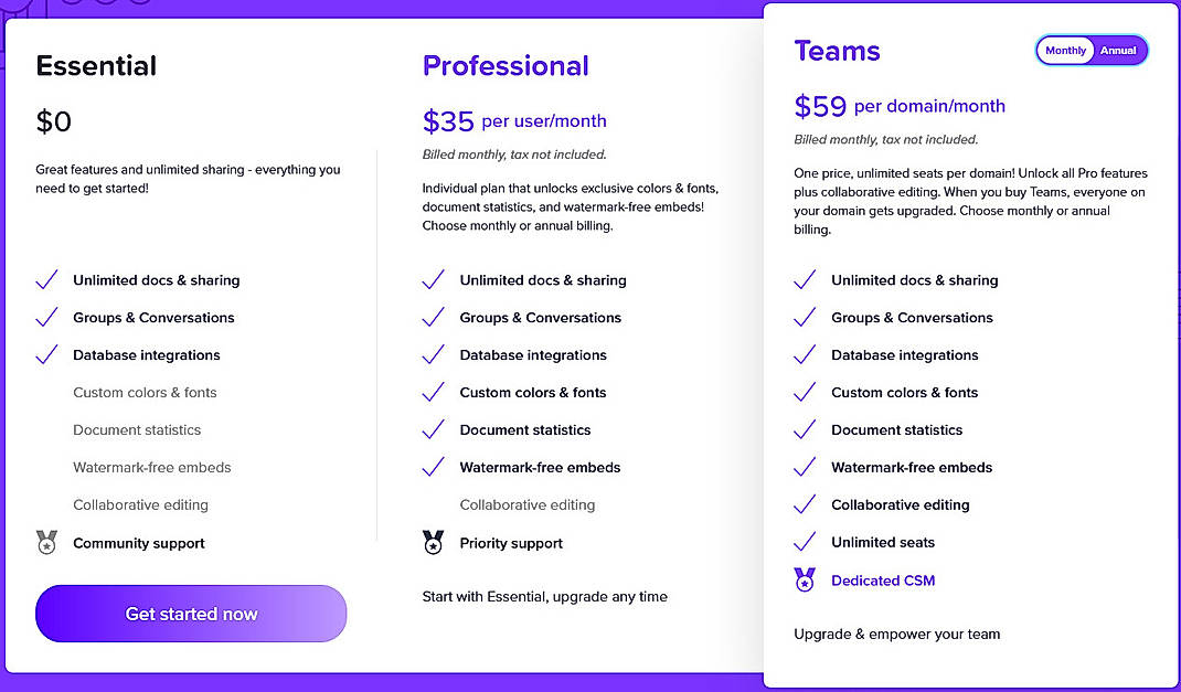 Pricing screenshot