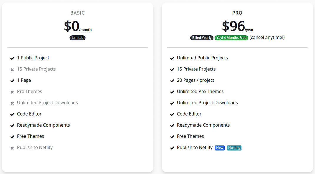 Pricing screenshot