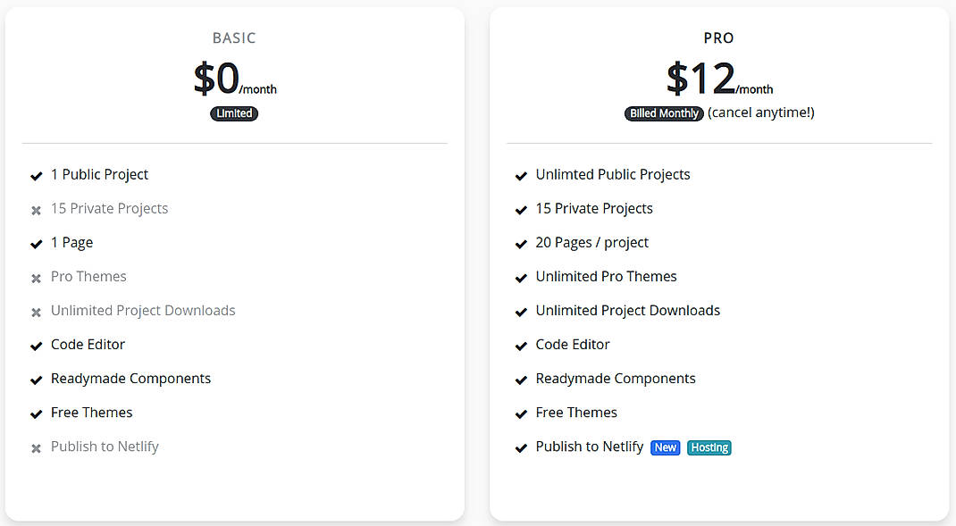 Pricing screenshot