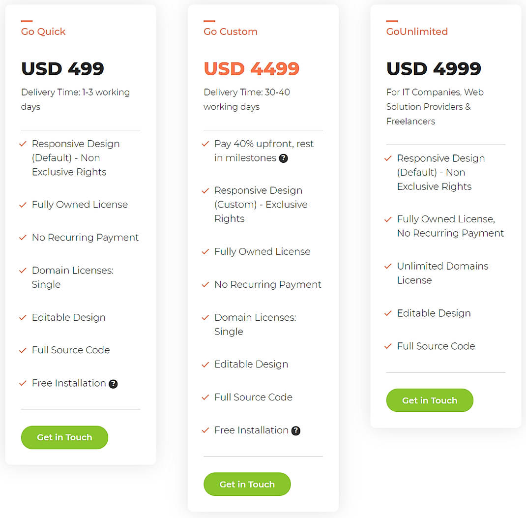 Pricing screenshot