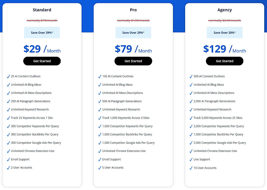 Pricing screenshot