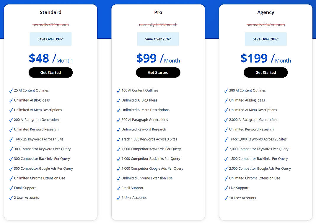 Pricing screenshot