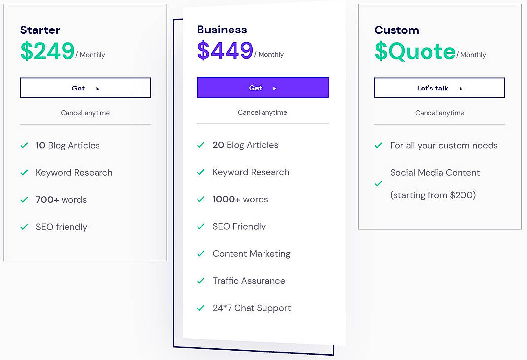 Pricing screenshot