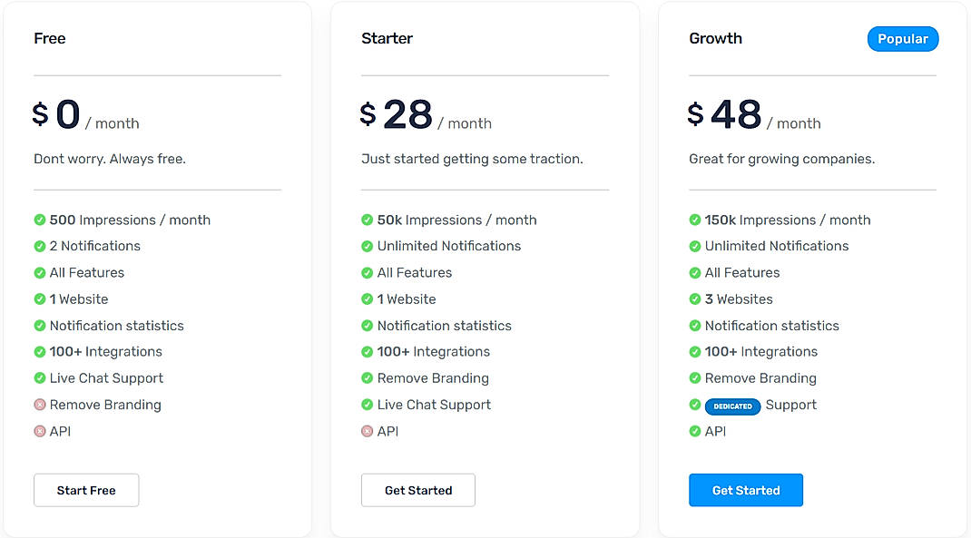 Pricing screenshot