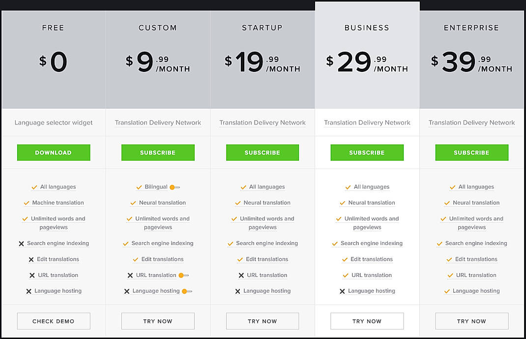 Pricing screenshot
