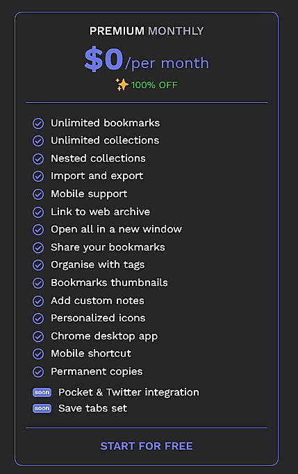 Pricing screenshot
