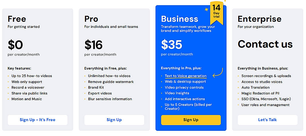 Pricing screenshot