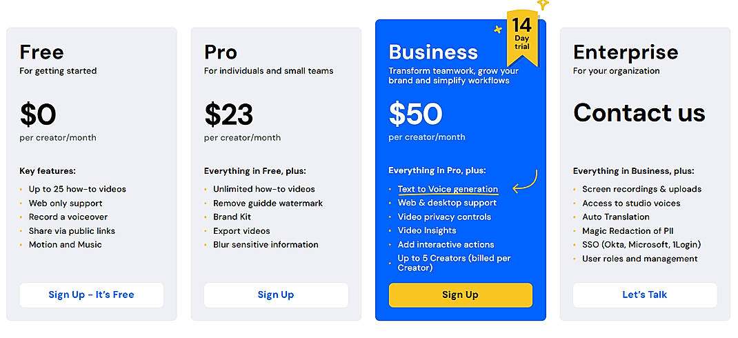 Pricing screenshot
