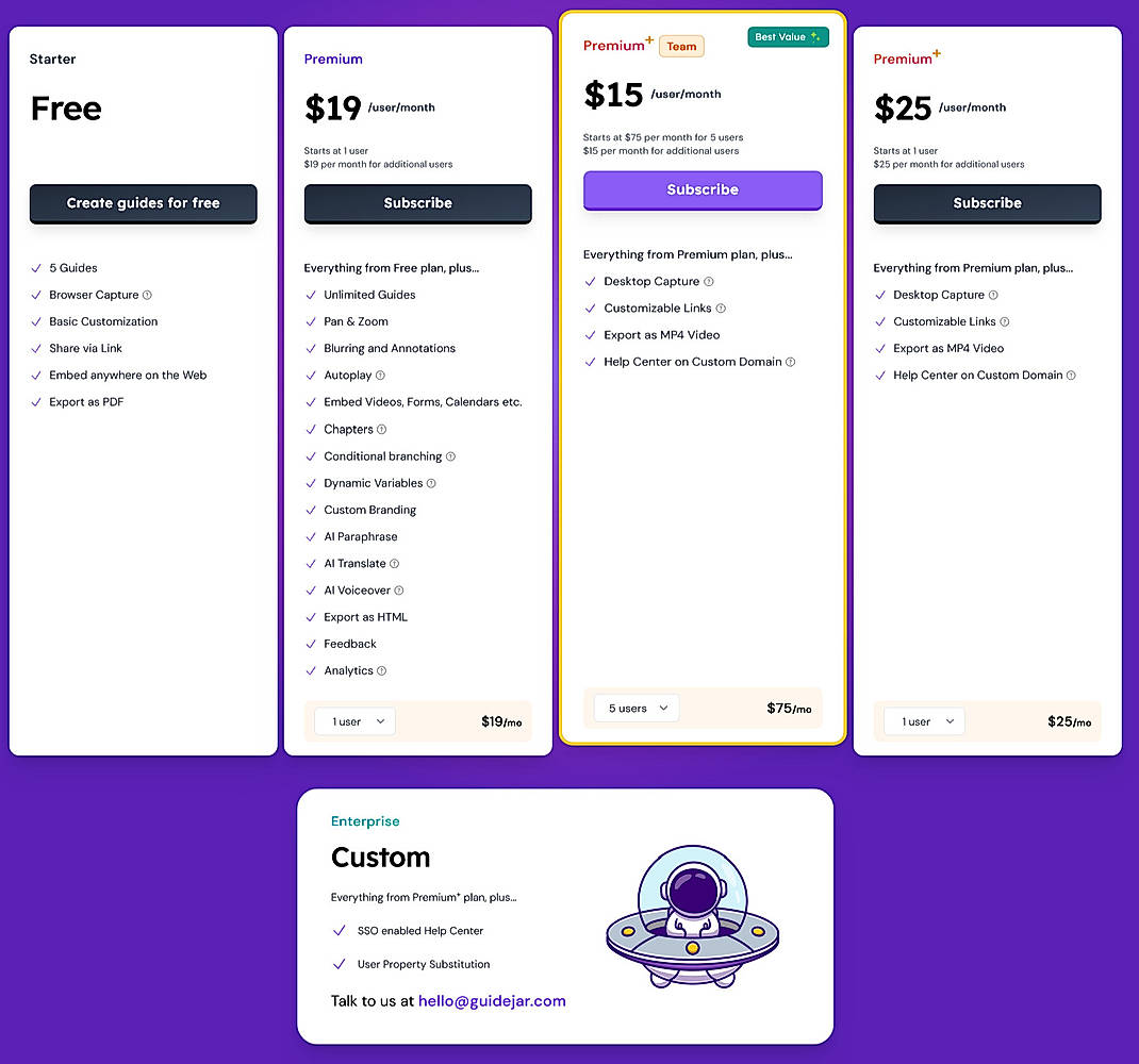 Pricing screenshot