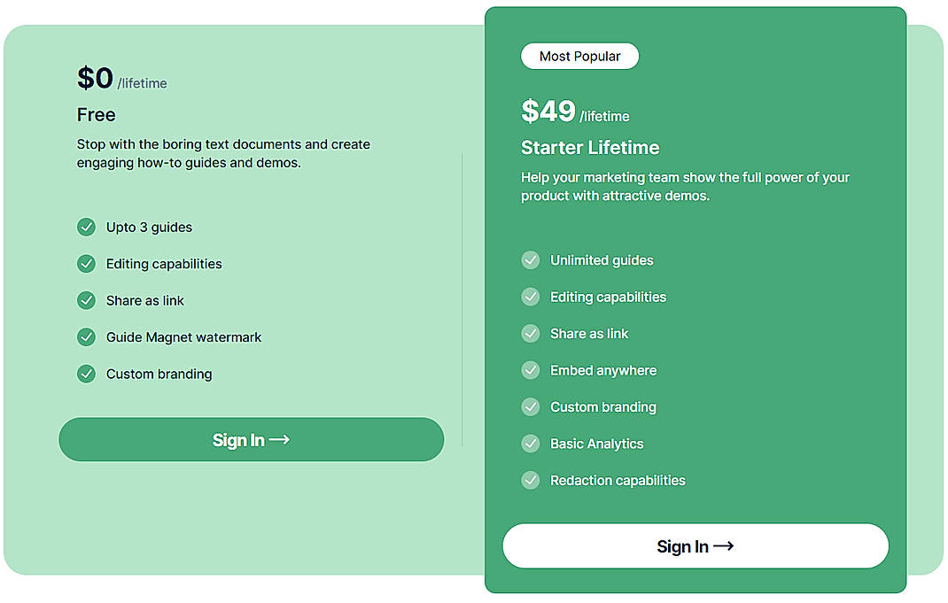 Pricing screenshot