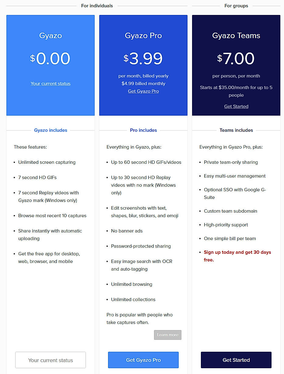 Pricing screenshot