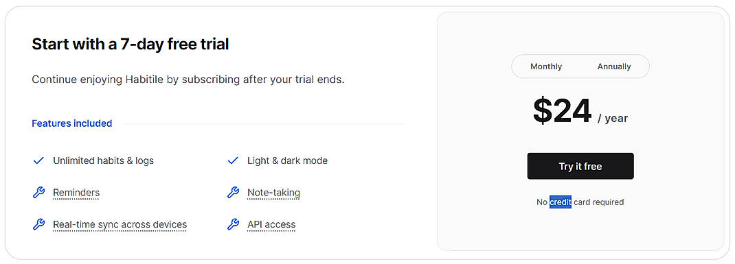 Pricing screenshot