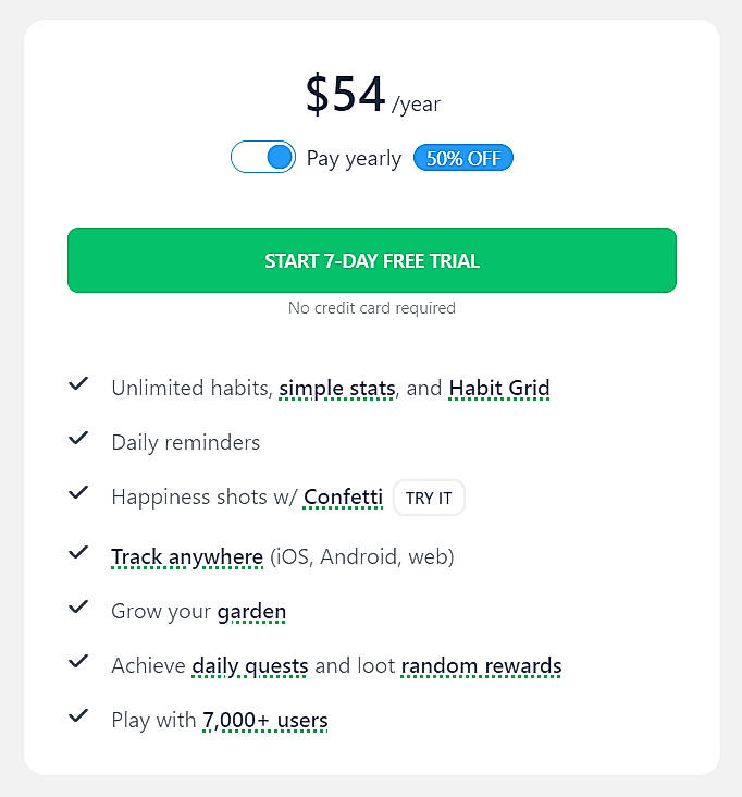Pricing screenshot