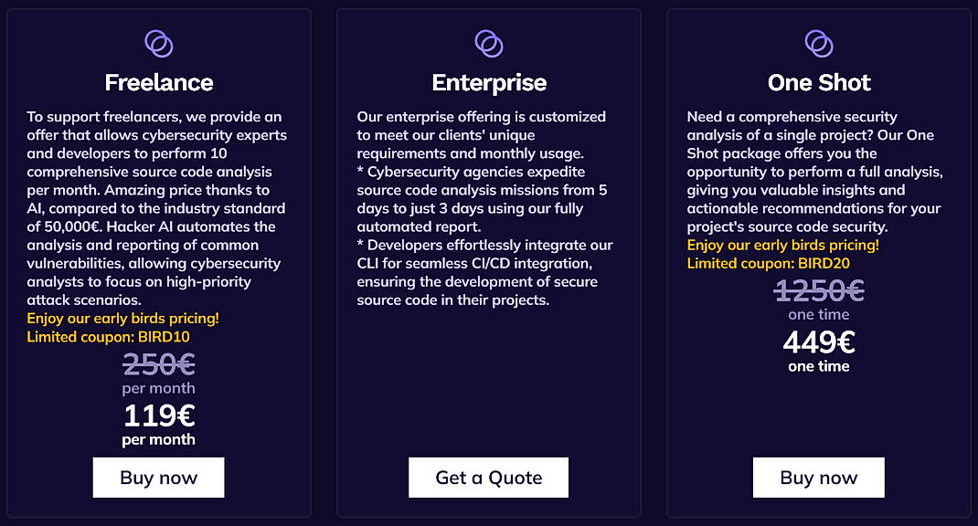 Pricing screenshot