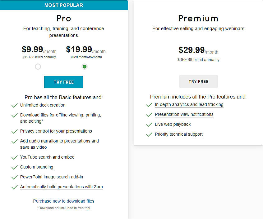 Pricing screenshot