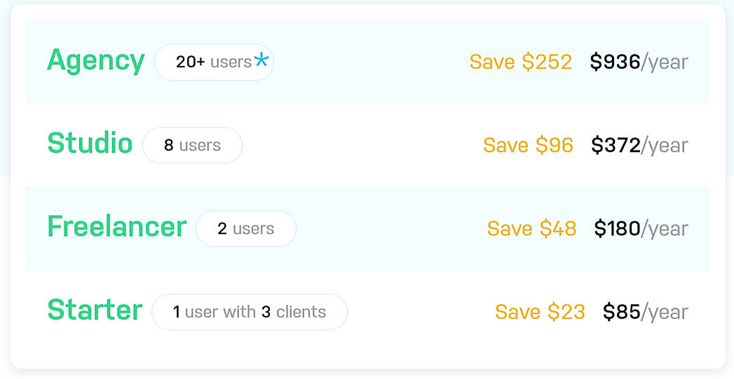 Pricing screenshot