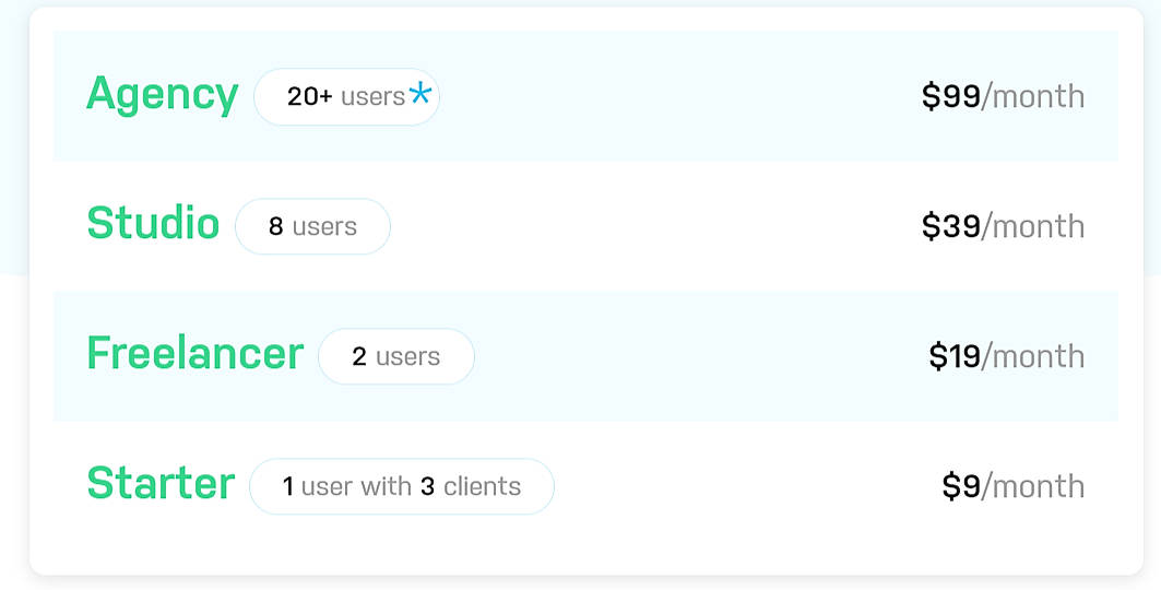 Pricing screenshot