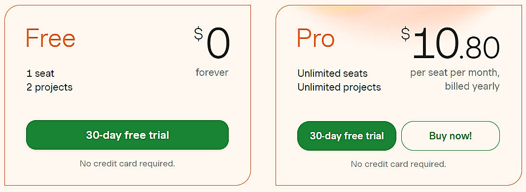 Pricing screenshot