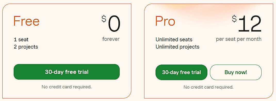 Pricing screenshot