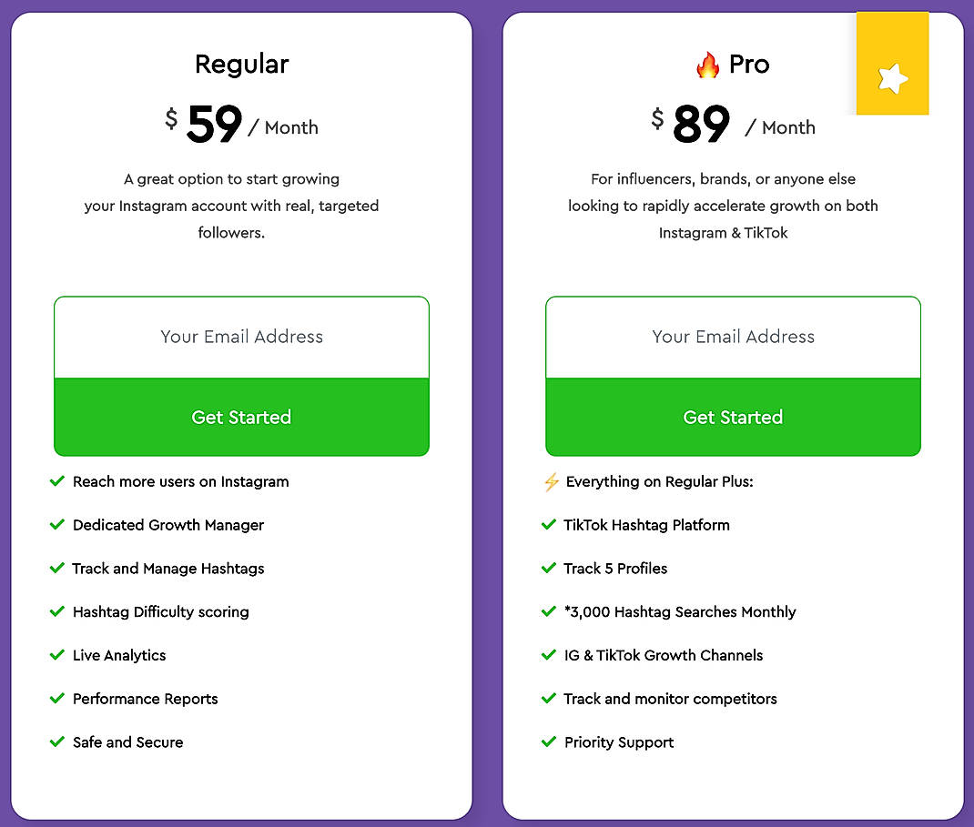 Pricing screenshot