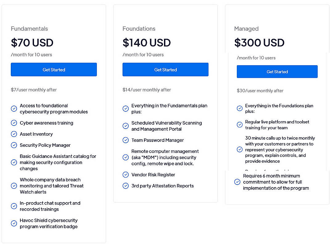 Pricing screenshot