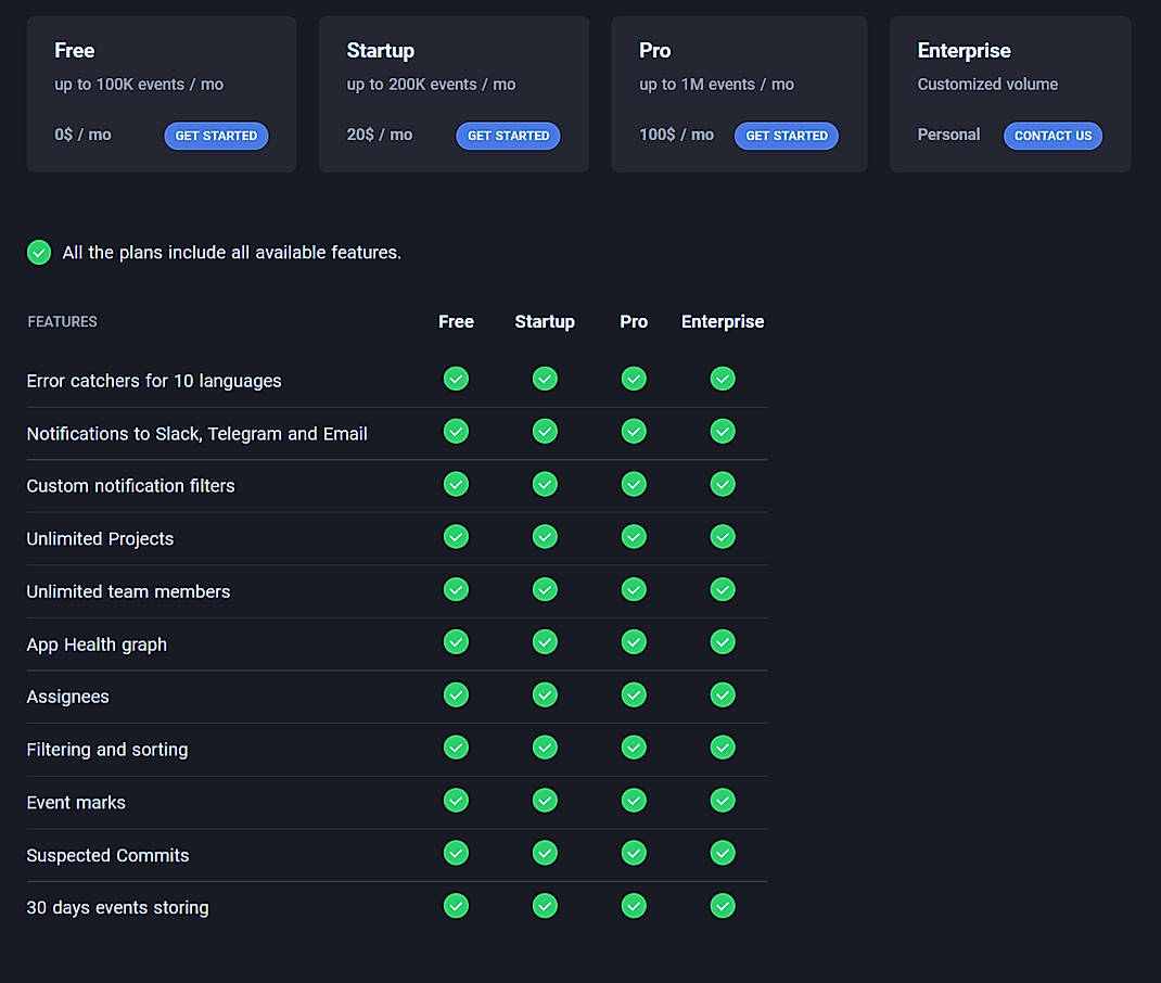 Pricing screenshot