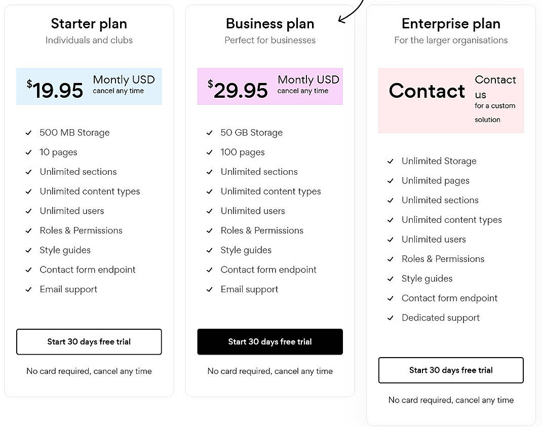 Pricing screenshot